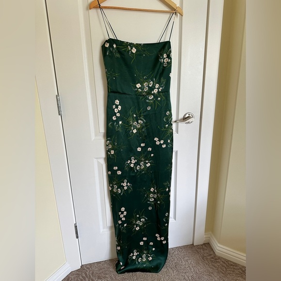 NEW Reformation Frankie Silk Dress in Buena Green Floral | size 0 - Picture 7 of 12